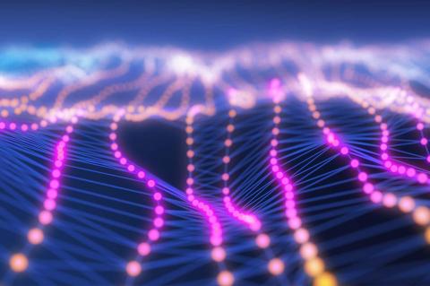 Visualization of interconnected data points and neural network pathways representing computational modeling